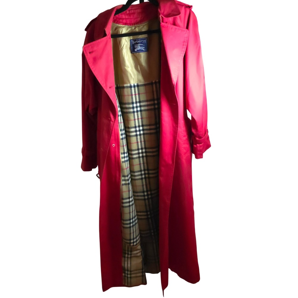 Burberry Long Heritage Trench Coat Red Wool Lined Women's 4‎ Petite - Picture 2 of 8